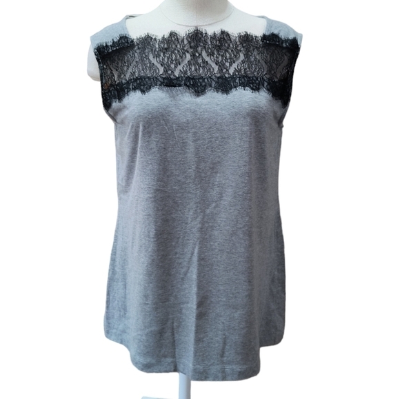 CAbi Tops - ❄️Cabi #3815 Lacey Tee Shirt Top Size M Sleeveless Gray Black Lace Cotton
